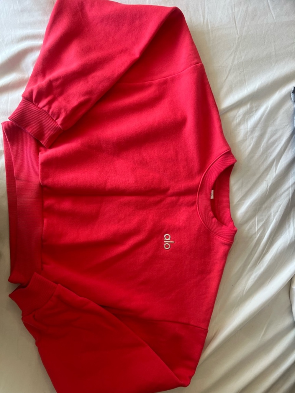 ALO Yoga Candy Red Crewneck Sweatshirt with Small Logo Medium